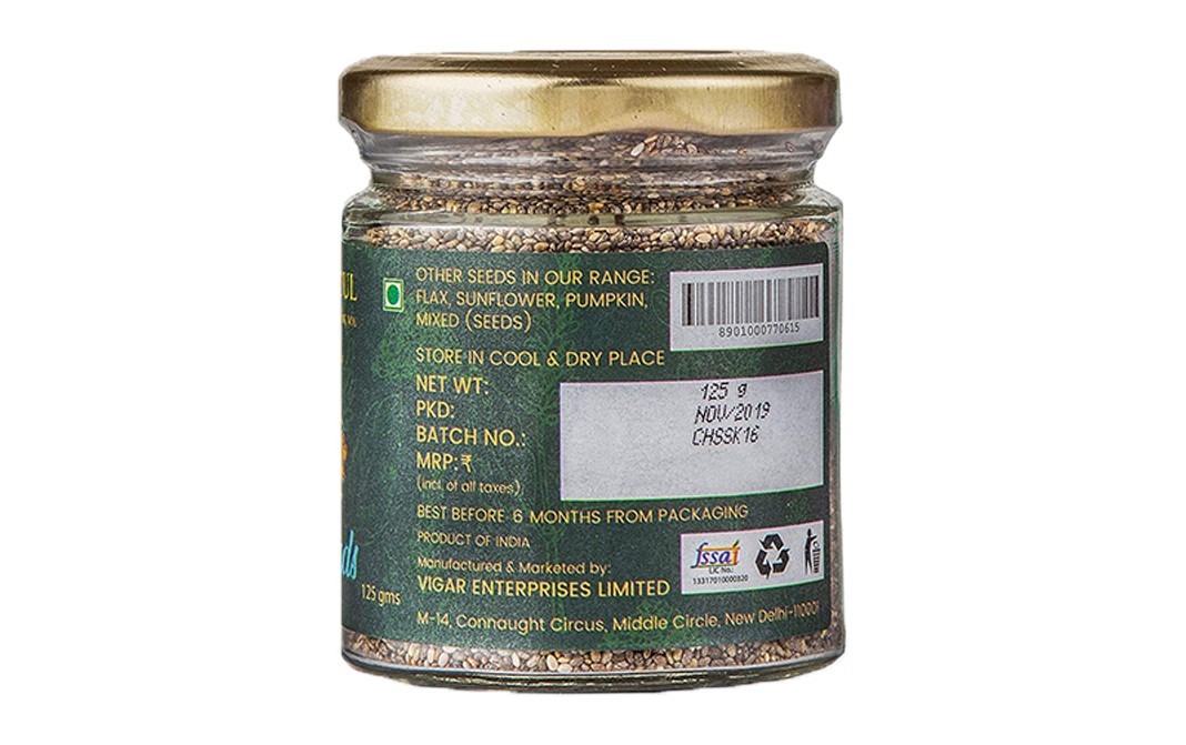 Organic Soul Chia Seeds    Glass Jar  125 grams
